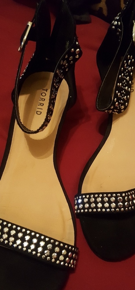 TORRID Black Wedge Sandals Bling zip back